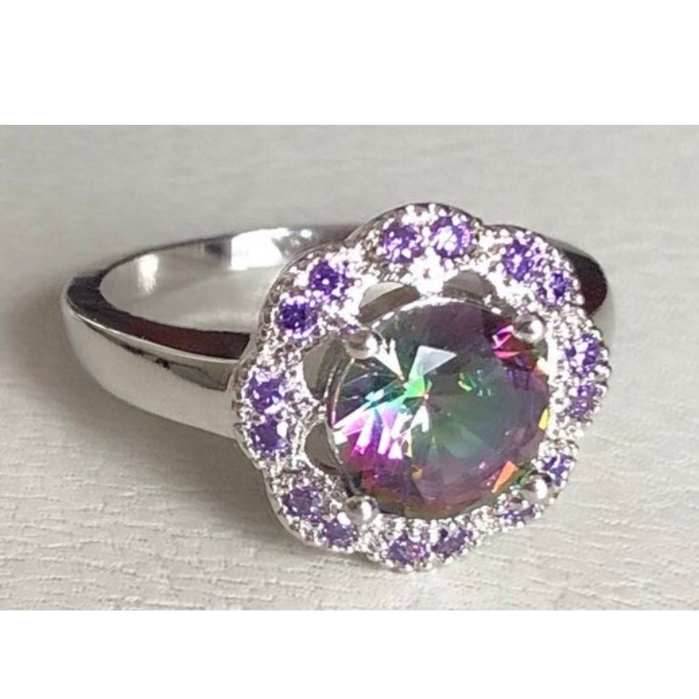 New Rainbow Mystic Topaz & Amethyst 925Ring Size 7 - Picture 5 of 9